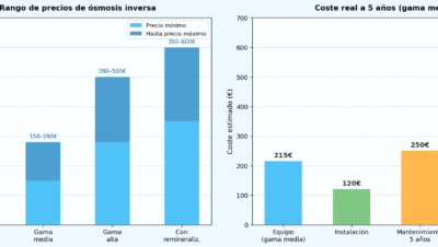 Precio de ósmosis inversa por tipo y coste total a 5 años